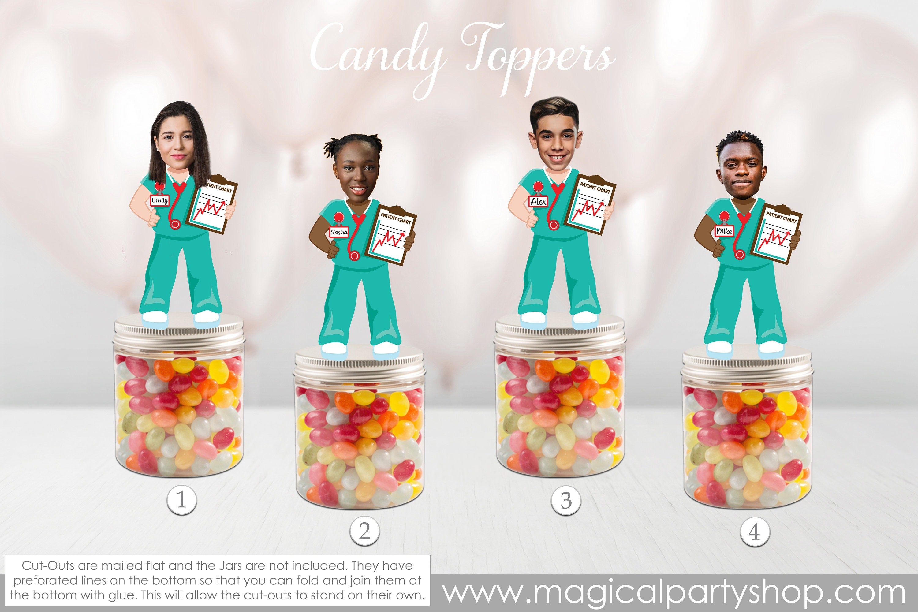 Nurses and Doctors Party Favor Toppers | Nurse Party Decorations | Candy toppers | Candy Buffet | Nursing School Graduate | Retirement