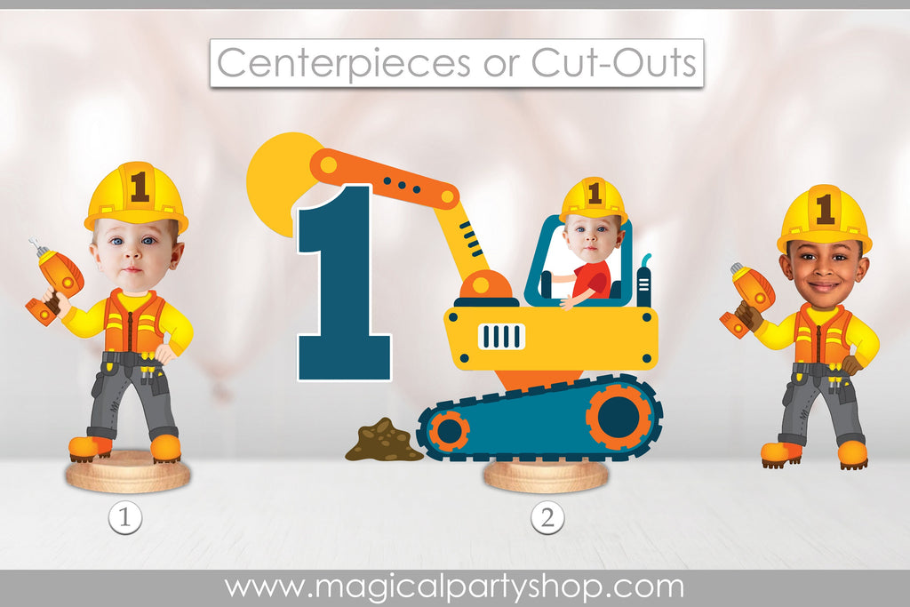 Construction Centerpieces | Construction Photo Centerpiece | Photo Face Centerpiece | Construction Party | Construction Party Decorations