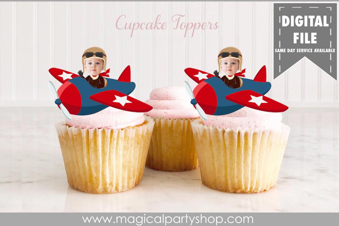 Airplane Birthday Cupcake Toppers | Photo Cupcake Toppers | Aviator | Airplane Birthday | Airplane Party Decorations | Digital File