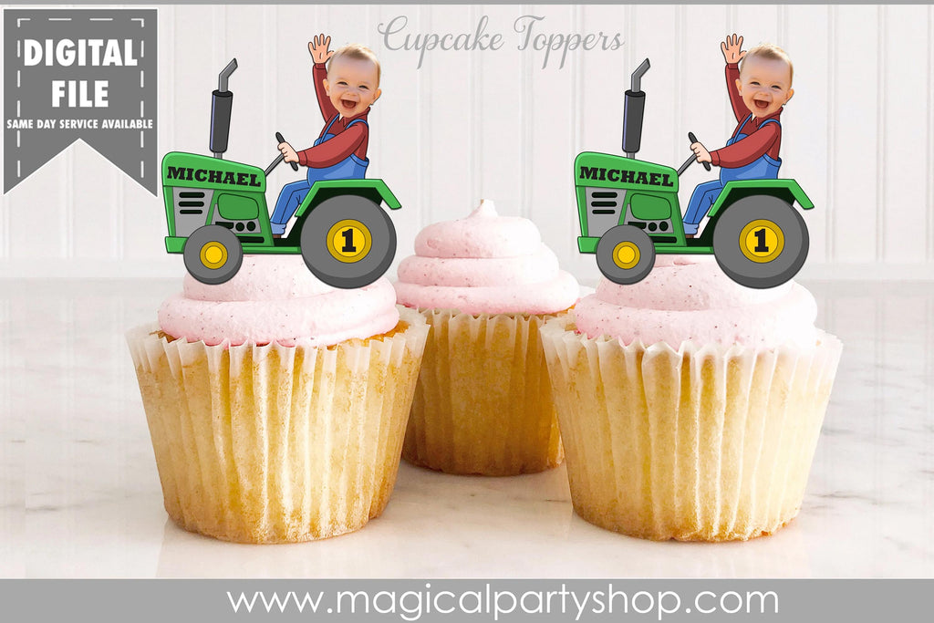 Tractor Farmer Birthday Cupcake Toppers | Photo Cupcake Toppers | Construction | Tractor Farmer Birthday | Digital File