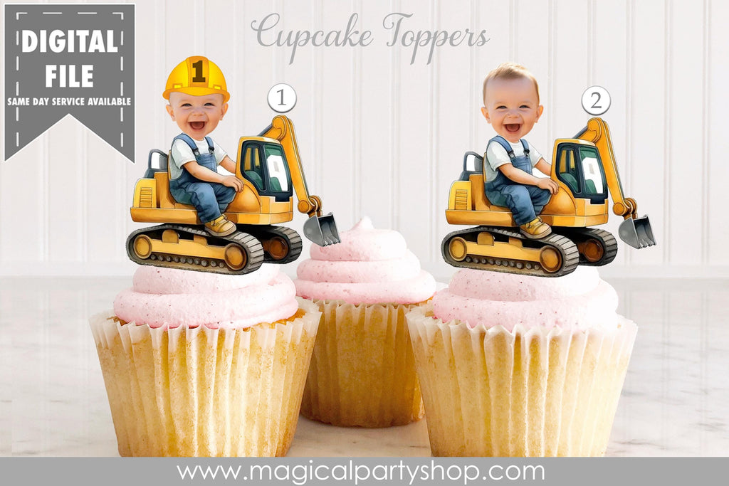 Construction Birthday Cupcake Toppers | Photo Cupcake Toppers | Construction Birthday | Construction Decorations | Digital File