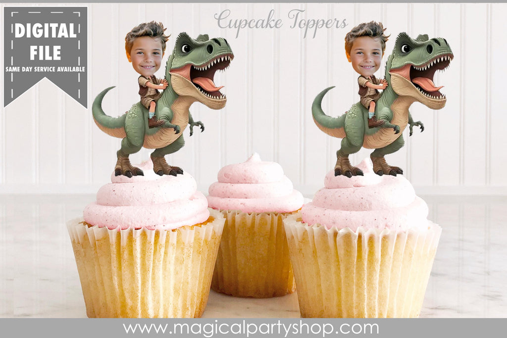 Dinosaur Birthday Cupcake Toppers | Photo Cupcake Toppers | T-Rex Party | Dinosaur Birthday | Dinosaur Party Decorations | Digital File