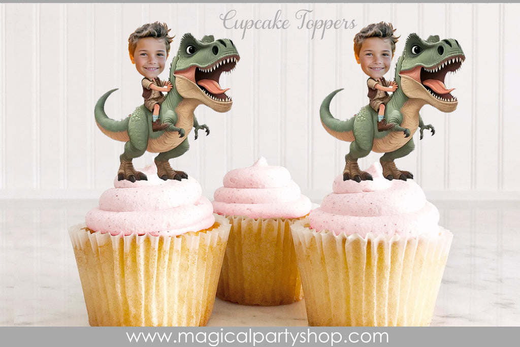 Dinosaur Birthday Cupcake Toppers | Photo Cupcake Toppers | T-Rex Party | Dinosaur Birthday | Dinosaur Party Decorations