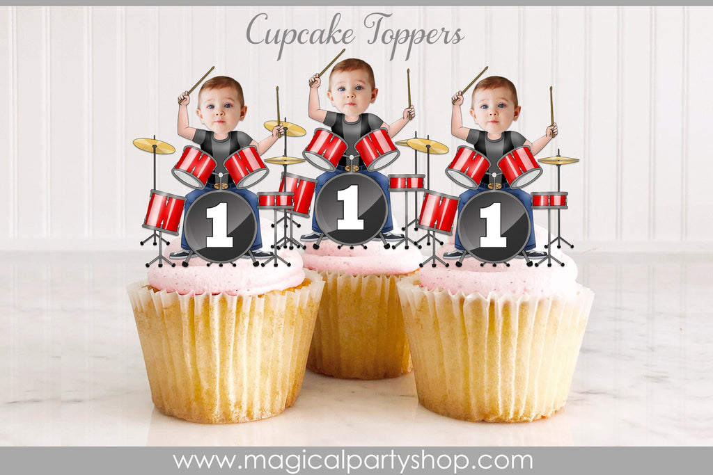 Rockstar Drummer Photo Cupcake Toppers | Rock'n Roll Cupcake Toppers | Rock Star Birthday | Rock Cupcake Toppers | Music Party Centerpiece