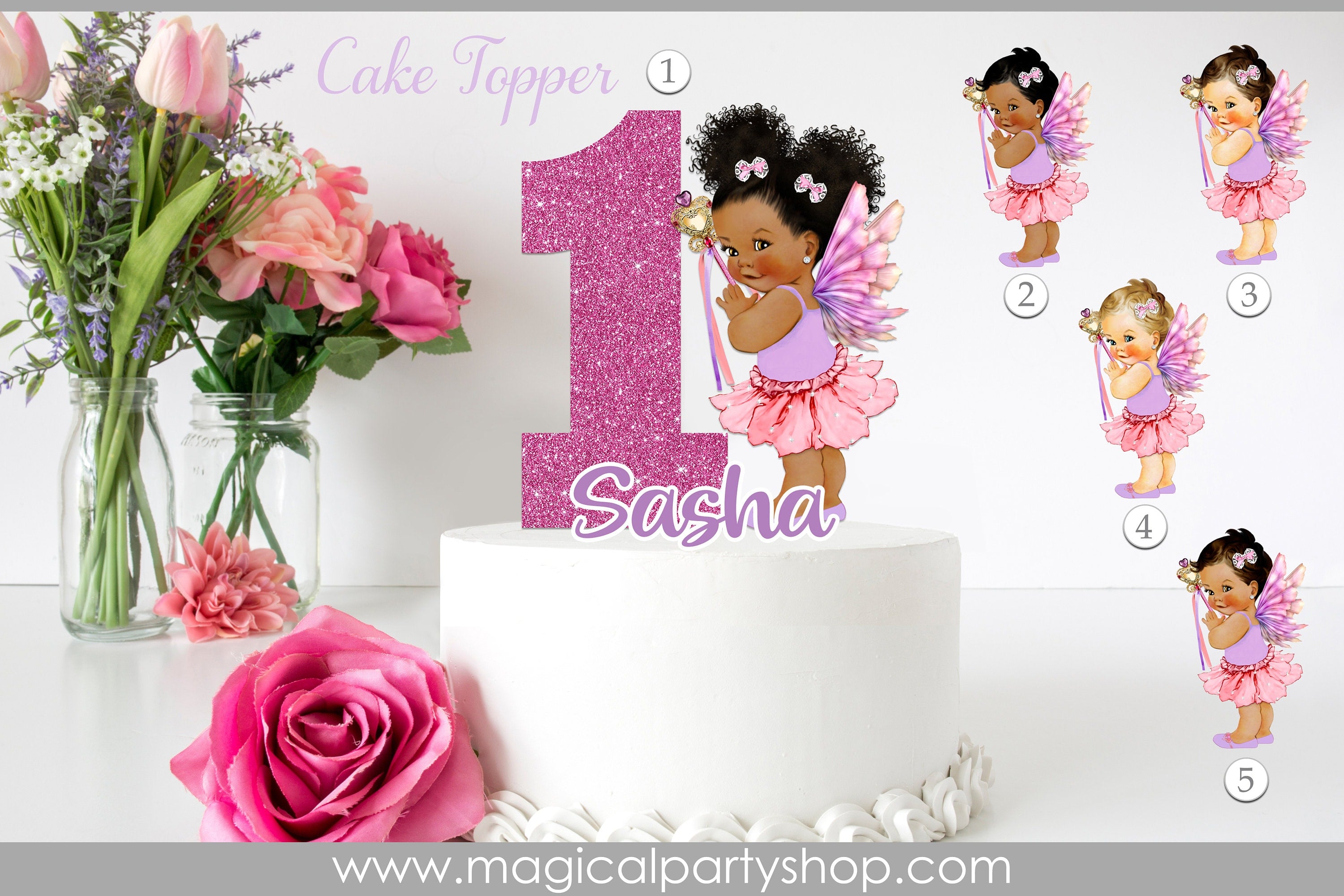 Butterfly Girl Fairy Cake Topper, African American Baby