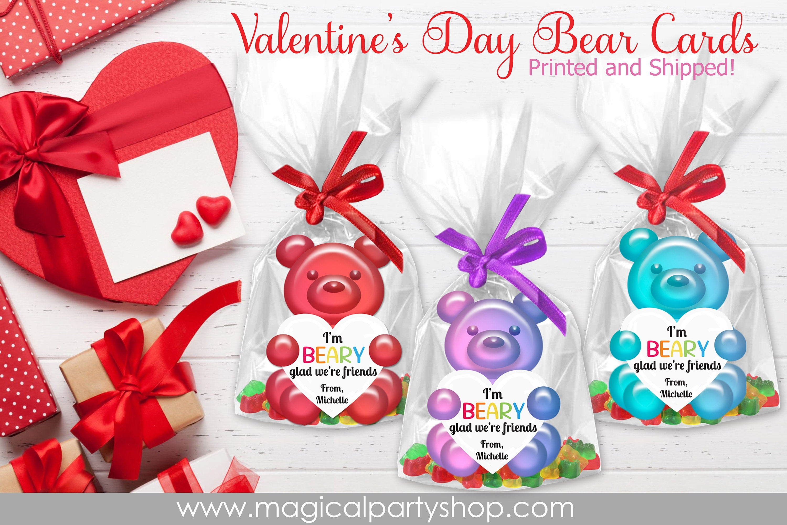 Gummy Bear Valentine's Day Cards | Gummy Beary Sweet Classroom Valentines Class Party Card | I'm Beary Glad We're Friends Valentine's Day