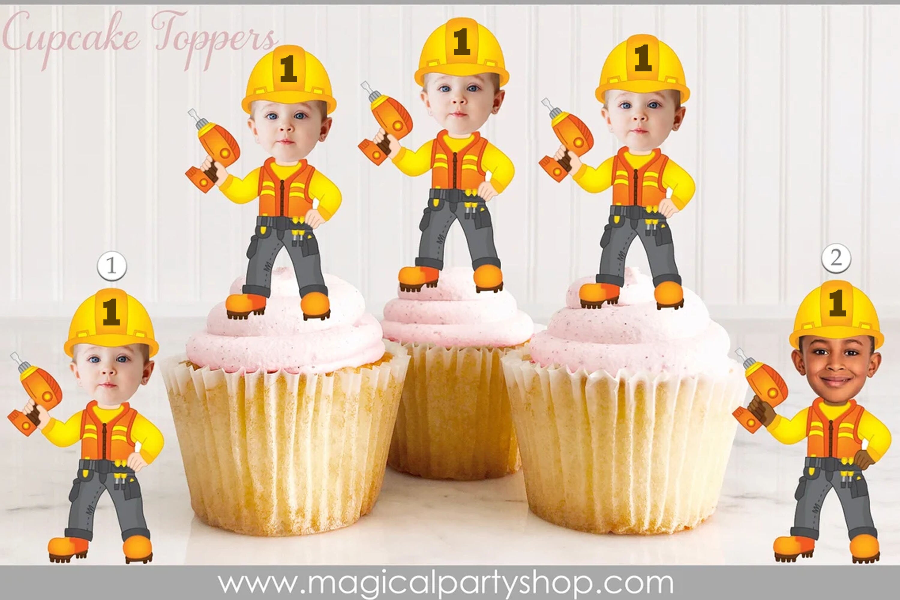 Construction Birthday Cupcake Toppers | Photo Cupcake Toppers | Construction | Construction Birthday | Construction Party Decorations