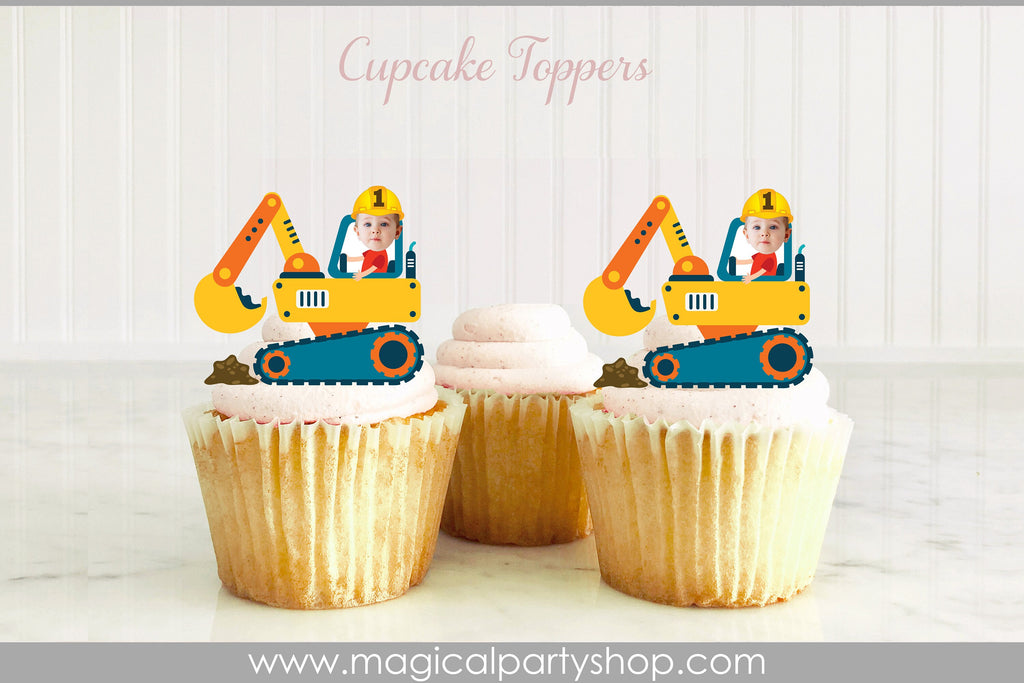 Construction Birthday Cupcake Toppers | Photo Cupcake Toppers | Construction | Construction Birthday | Construction Party Decorations